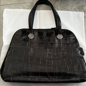 Brighton Black Croc-Embossed Tote with Silver Floral Hardware